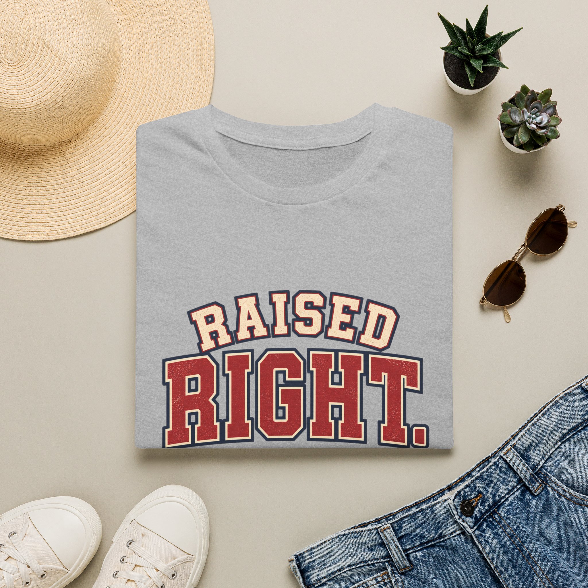Raised Right T-Shirt — Vintage Collegiate 'Raised Right. Still Right.' Graphic Tee - Image 5