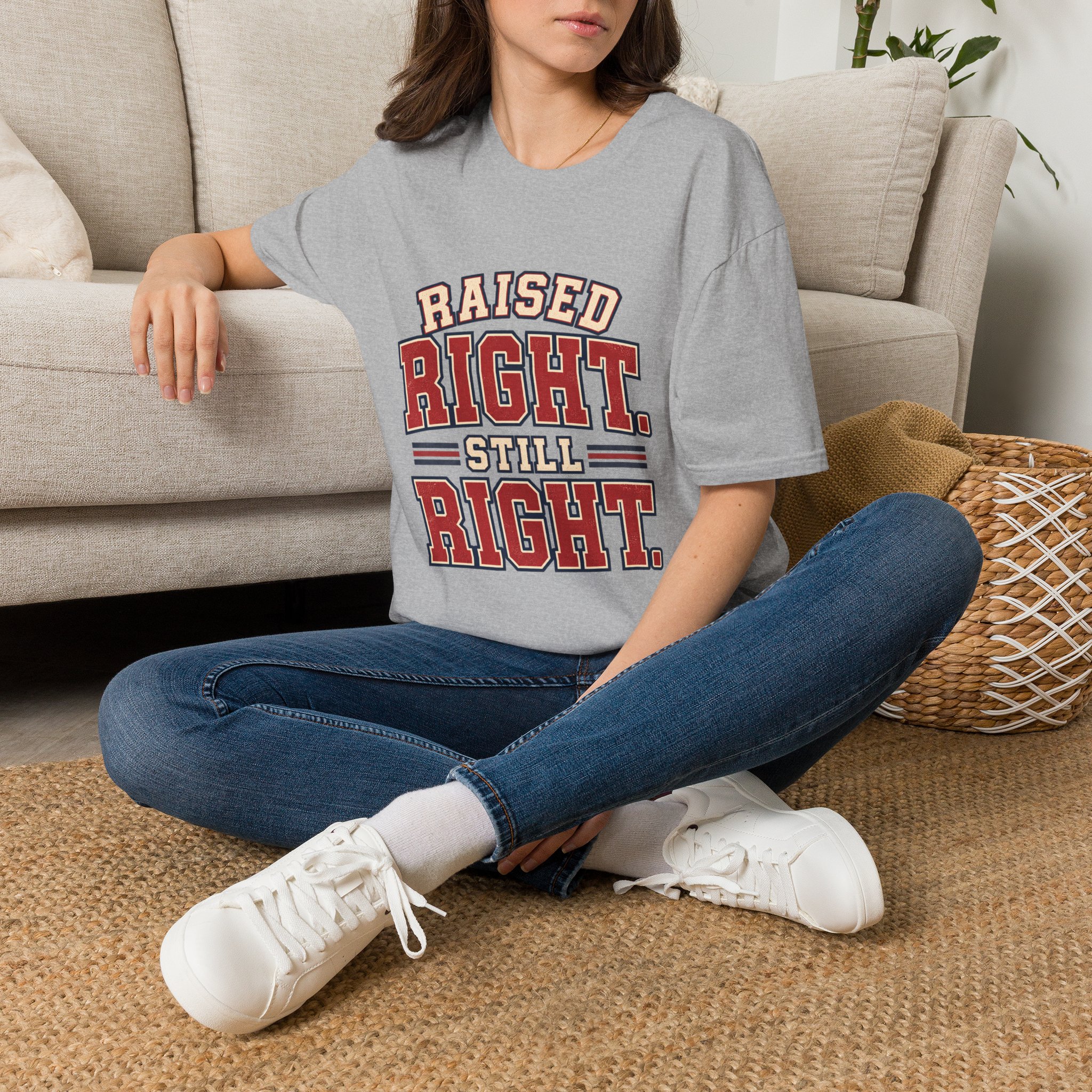 Raised Right T-Shirt — Vintage Collegiate 'Raised Right. Still Right.' Graphic Tee - Image 6